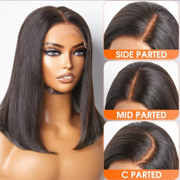 100% Human hair 1B, 12-inch Straight Bob.