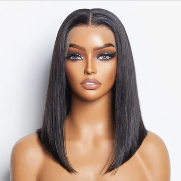 100% Human hair 1B, 12-inch Straight Bob.