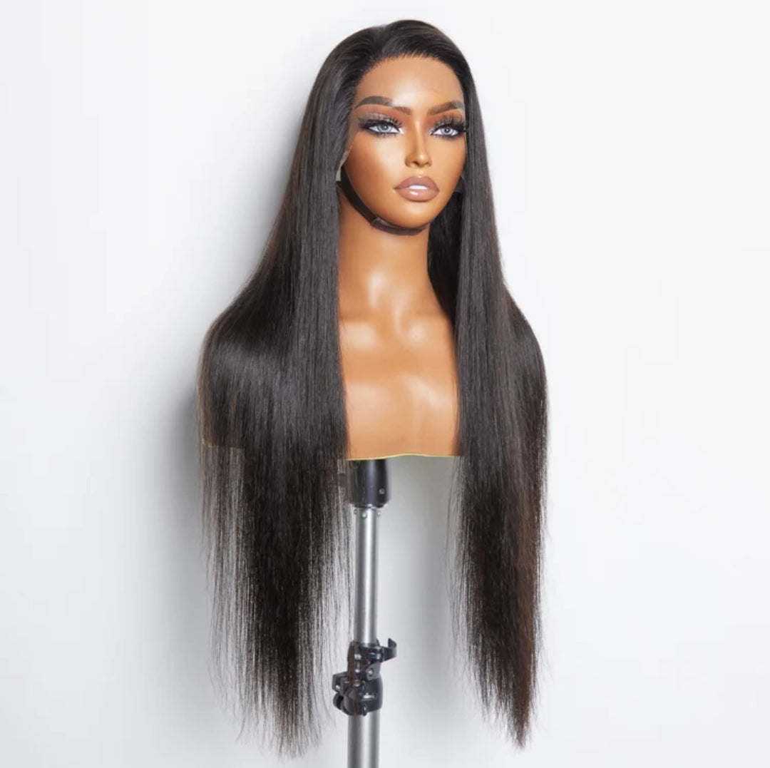 This 13x6 #1B Natural Black Glueless 3D Cap Pre-bleached Straight Transparent Lace Front Wig features a 150% Density.