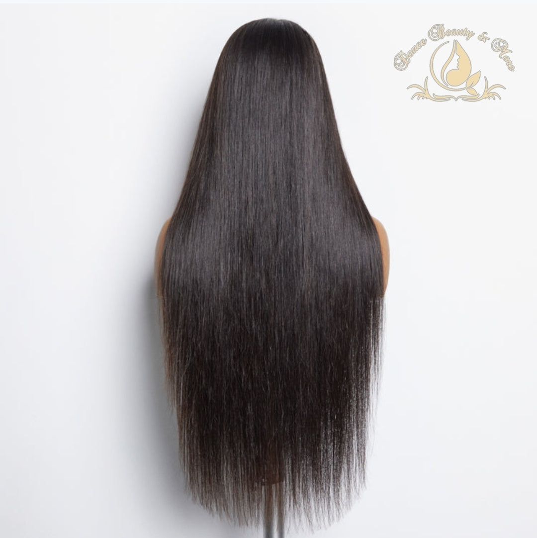 This 13x6 #1B Natural Black Glueless 3D Cap Pre-bleached Straight Transparent Lace Front Wig features a 150% Density.